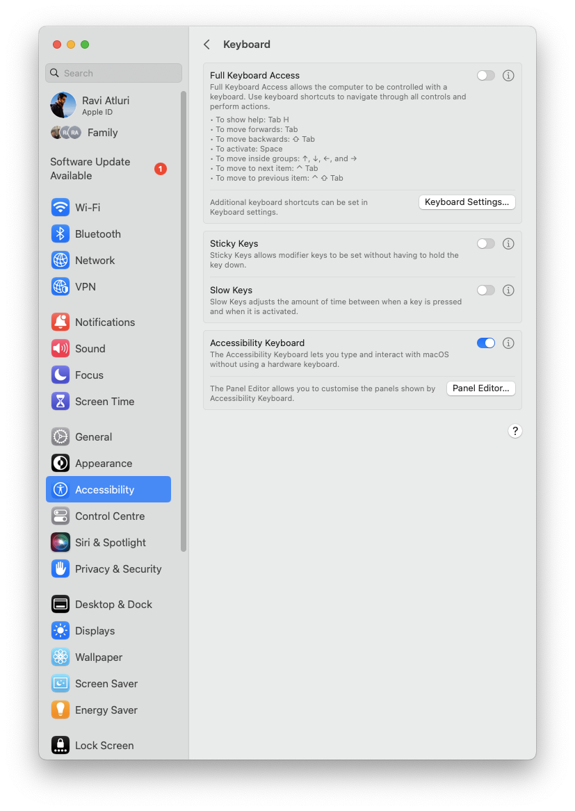 macOS Accessibility Keyboard Settings