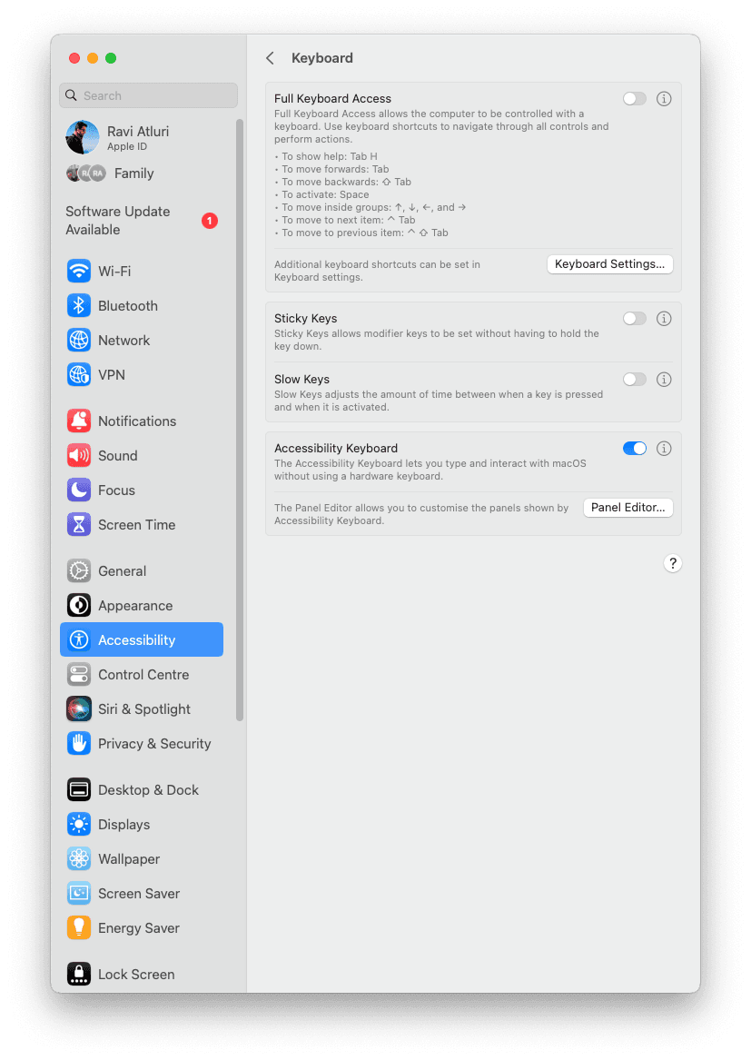 macOS Accessibility Keyboard Settings